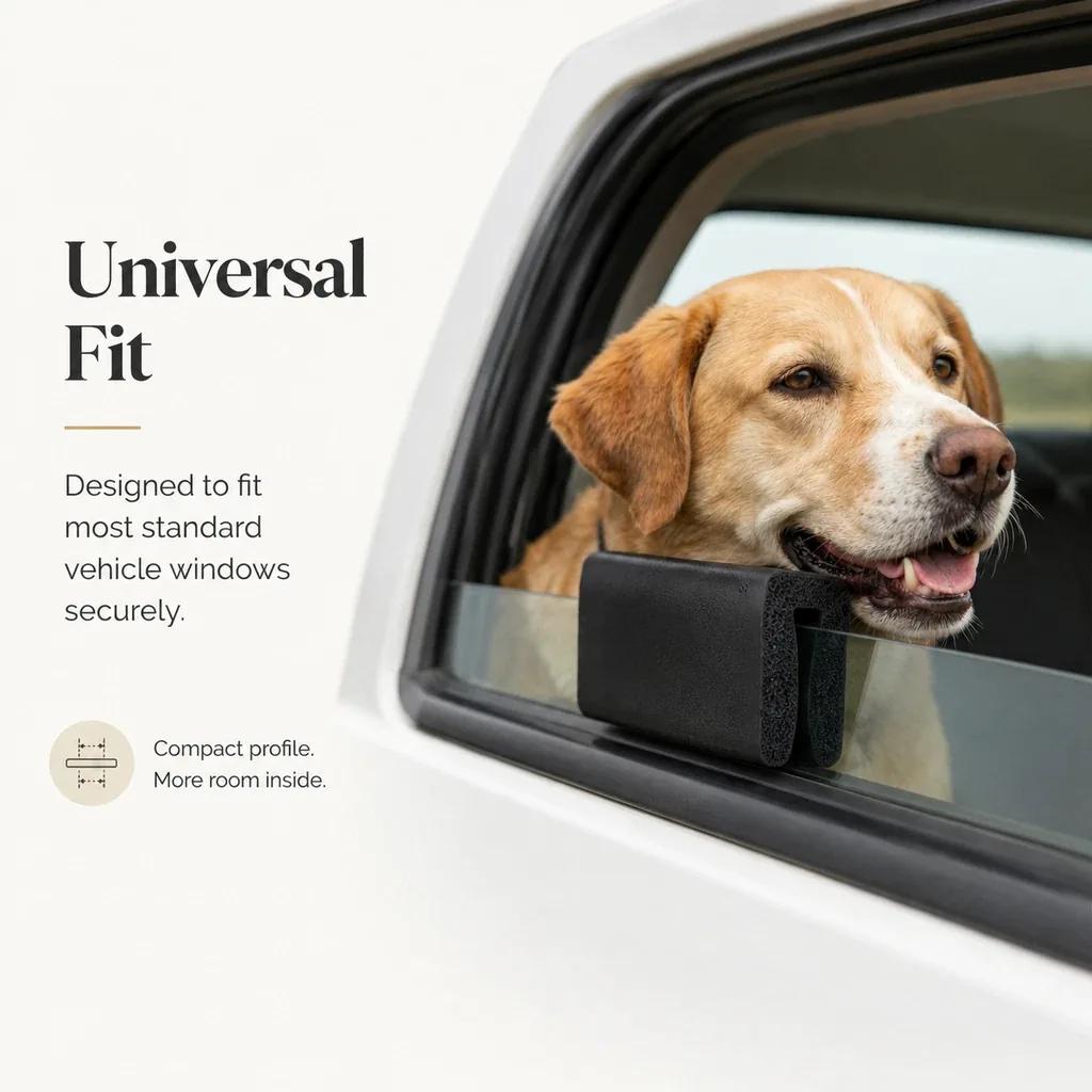 Dog car window cushion shown installed on different vehicle window edges