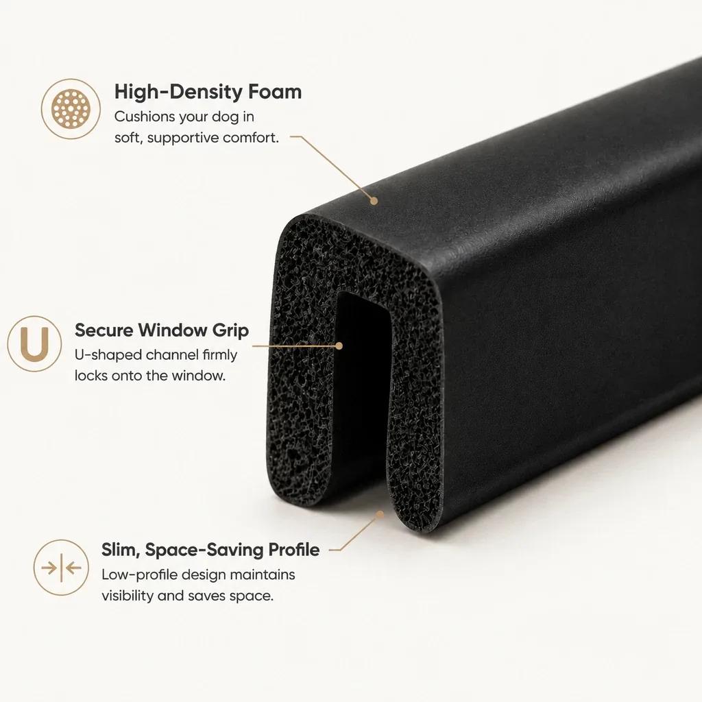 Cross-section of the U-shaped car window dog cushion with high-density foam