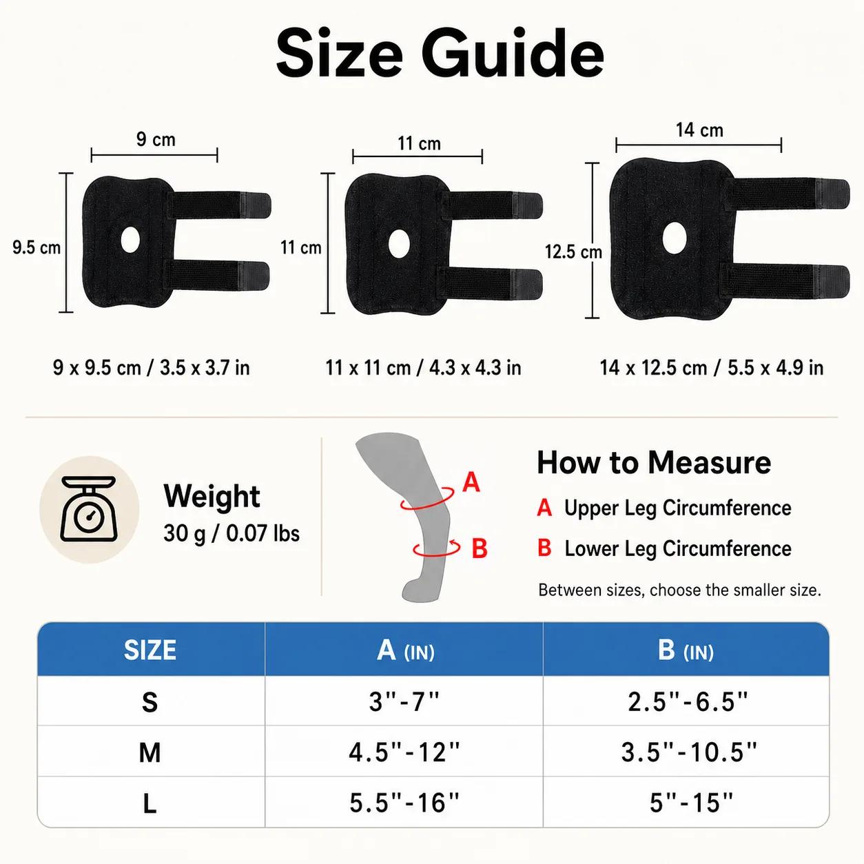 Dog knee support brace size and leg measurement guide for S M and L